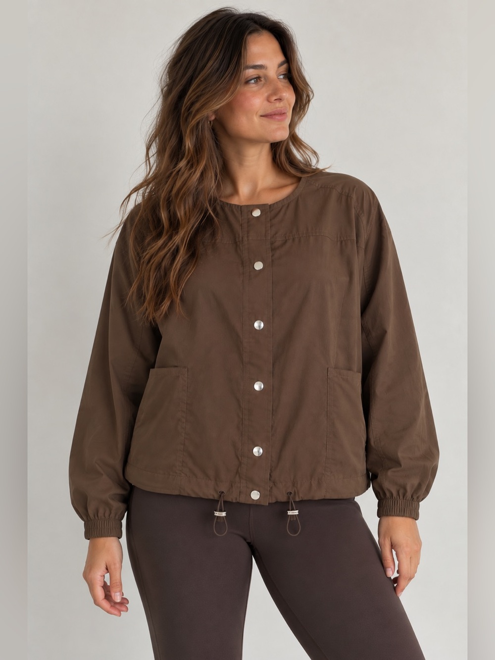 NWT Girlfriend Collective Raquel Snap Front Jacket Brown Small